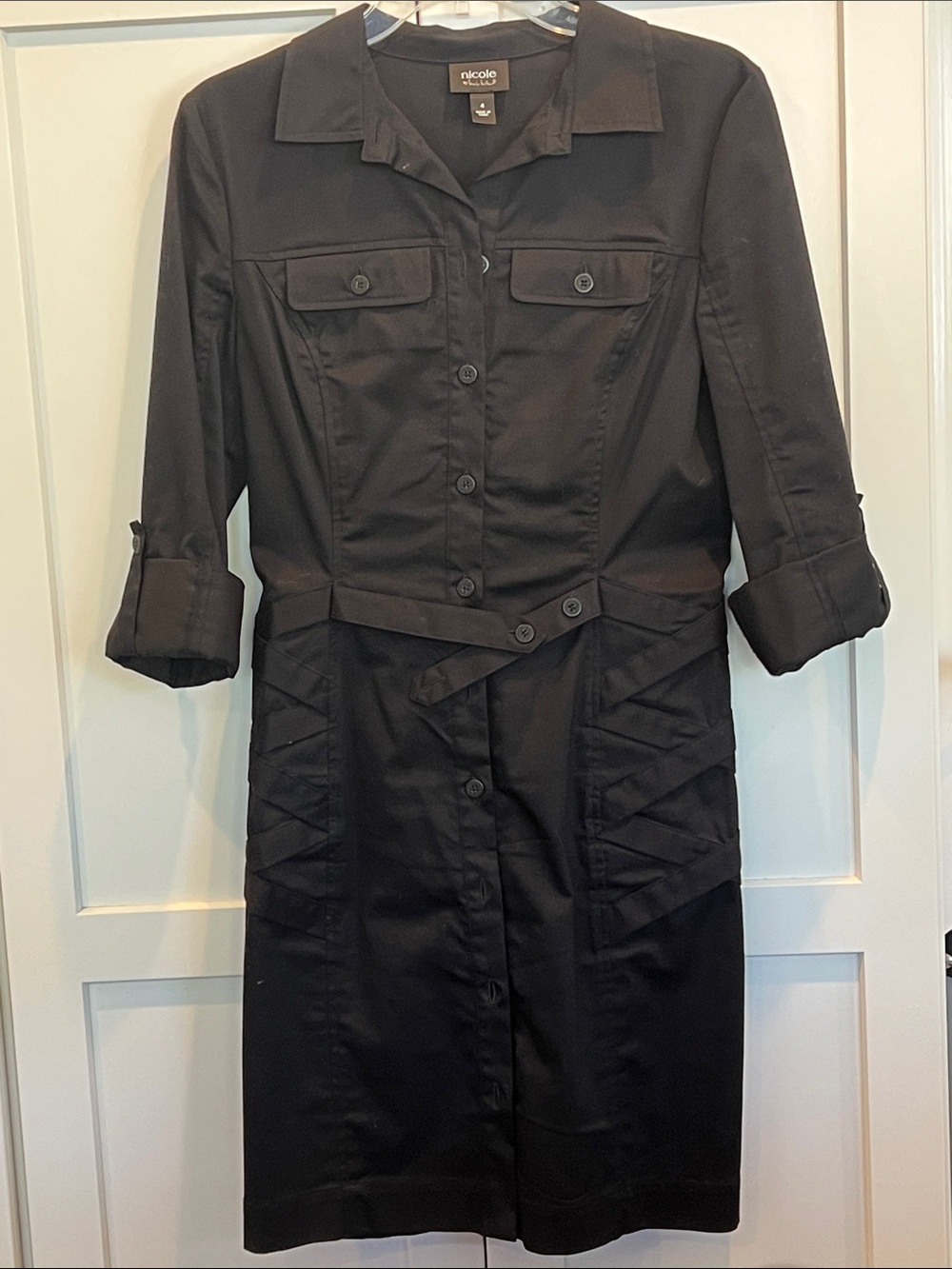 Nicole by Nicole Miller Black Utility Shirt Dress Size 4 Like New Belted